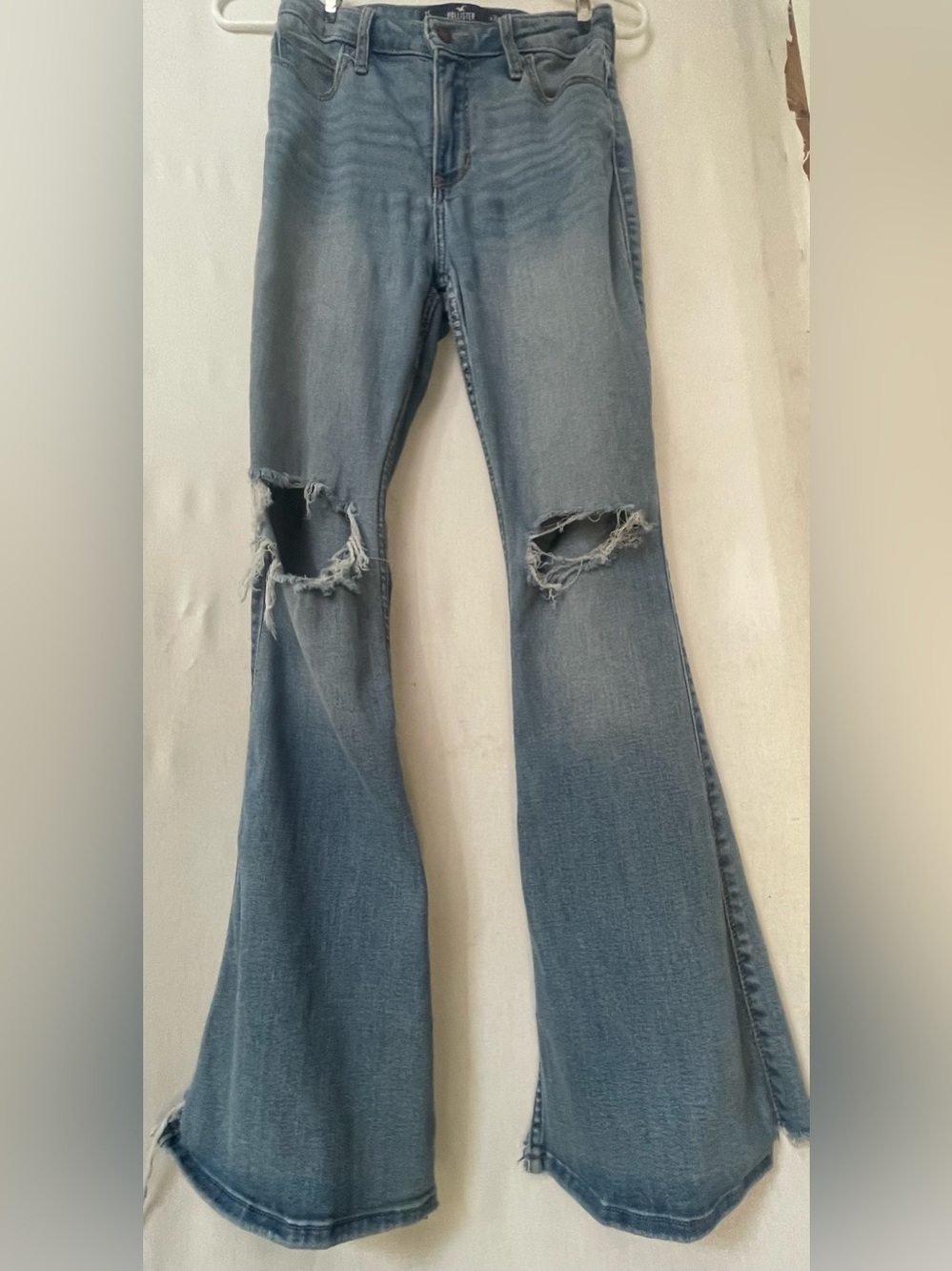 Hollister Light Blue Vintage Distressed High Waist Flare Jeans Y2K SIZE 2